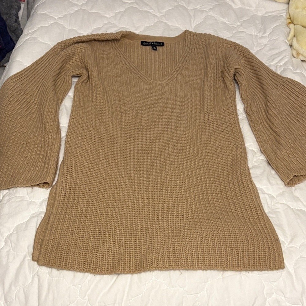Derek Heart Tan V-Neck Sweater